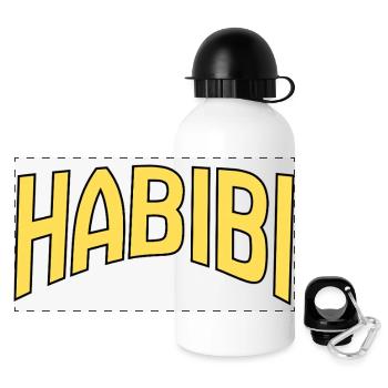 Habibi Wortkunst Gelb auf Schwarz - Panorama Trinkflasche mit Deckel 500 ml - Weiß - Vorne