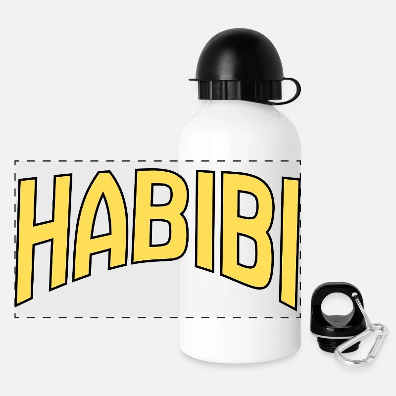 Habibi Word Art Yellow on Black - Panoramic Thermal Bottle with Lid 500 ml - white
