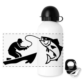 Angler Boat Fish Silhouette - Panoramic Thermal Bottle with Lid 500 ml - white - Front