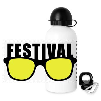 Festival T-Shirt, Konzert T-Shirt, Party T-Shirt - Panorama Trinkflasche mit Deckel 500 ml - Weiß - Vorne