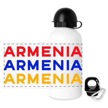 Armenia Dreifarbig Schrift-Design - Panorama Trinkflasche mit Deckel 500 ml - Weiß - Vorne