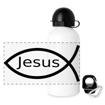 Jésus poisson noir Ichthys poisson poisson poisson - Gourde panoramique avec couvercle 500 ml - blanc - Devant
