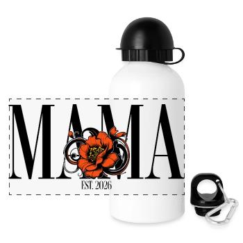 Mama – Vintage Blumen Design Geschenkidee - Panorama Trinkflasche mit Deckel 500 ml - Weiß - Vorne