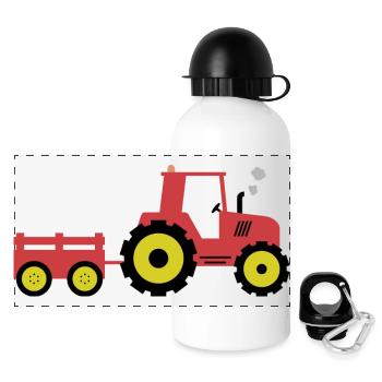Roter Traktor & Anhänger - Panorama Trinkflasche mit Deckel 500 ml - Weiß - Vorne
