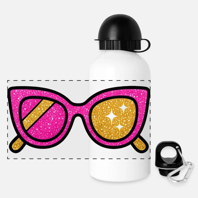 Glittery pink sunglasses with stars - Panoramic Thermal Bottle with Lid 500 ml - white