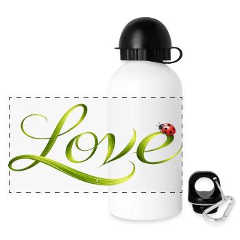 Love font made of blade of grass with ladybug - Panoramic Thermal Bottle with Lid 500 ml - white - Front