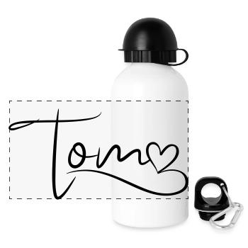 Tom Nom Prénom Coeur Décor - Gourde panoramique avec couvercle 500 ml - blanc - Devant