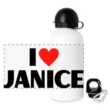 I love Janice Rotes Herz Liebe Fan Geschenk - Panorama Trinkflasche mit Deckel 500 ml - Weiß - Vorne
