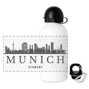 München, Deutschland, Münchner Skyline - Panorama Trinkflasche mit Deckel 500 ml - Weiß - Vorne