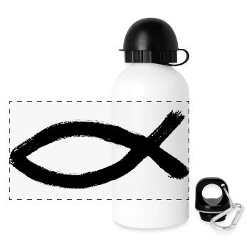 Jésus poisson noir Ichthys poisson poisson poisson - Gourde panoramique avec couvercle 500 ml - blanc - Devant