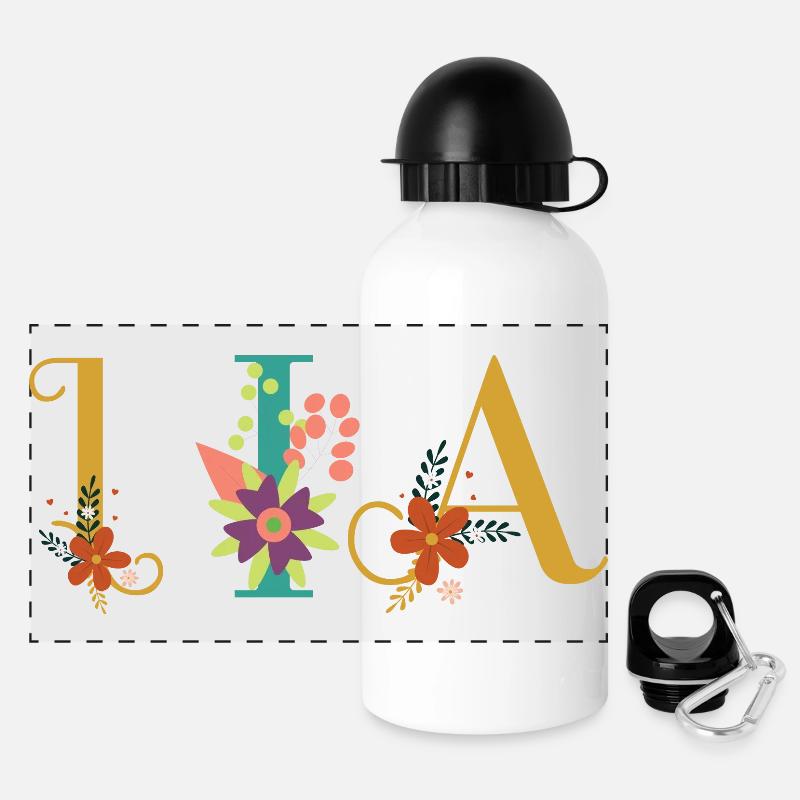 LIA Name Art With Flowers Embroidered - Panoramic Thermal Bottle with Lid 500 ml - white