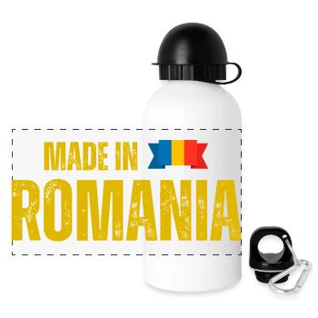 Made in Romania, Romanian pride - Panoramic Thermal Bottle with Lid 500 ml - white - Front