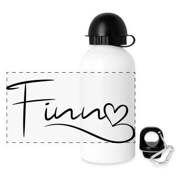 Finn Name Vorname Herzdekor - Panorama Trinkflasche mit Deckel 500 ml - Weiß - Vorne