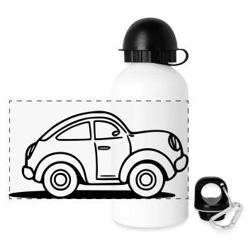 Car Outline – Minimalist Vector Design - Panoramic Thermal Bottle with Lid 500 ml - white - Front
