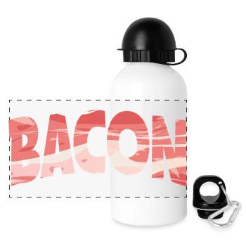 Rückwärtsgedrehte Bacon-Illustration - Panorama Trinkflasche mit Deckel 500 ml - Weiß - Vorne