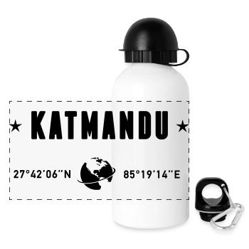 Kathmandu, Nepal, Koordinaten Planet Erde - Panorama Trinkflasche mit Deckel 500 ml - Weiß - Vorne