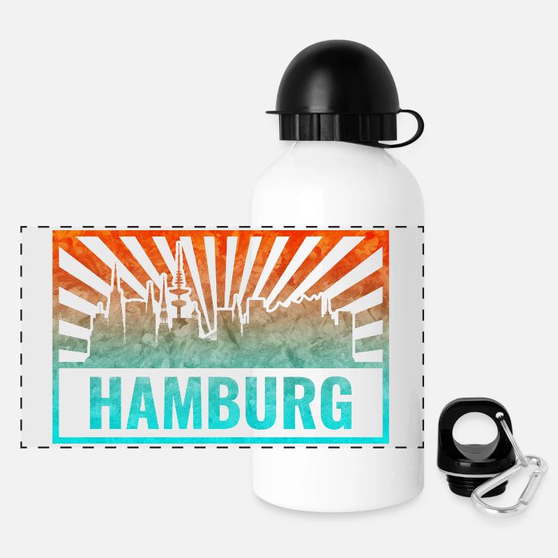 Pente de la silhouette de Hambourg - Gourde panoramique avec couvercle 500 ml - blanc