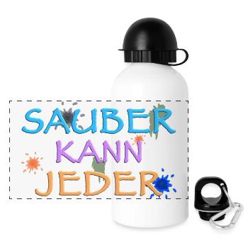 Sauber kann Jeder, witziger Spruch - Panorama Trinkflasche mit Deckel 500 ml - Weiß - Vorne