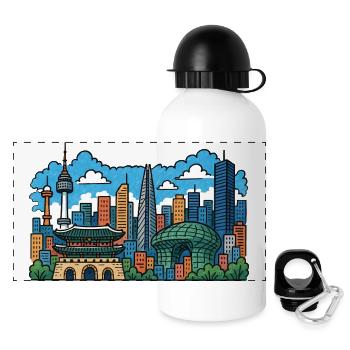 Seoul City, Corée du Sud - Gourde panoramique avec couvercle 500 ml - blanc - Devant