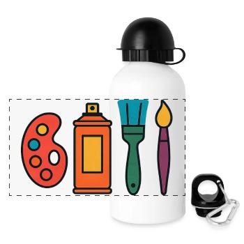 Künstlerisches Malset Palette Sprayer Pinsel - Panorama Trinkflasche mit Deckel 500 ml - Weiß - Vorne