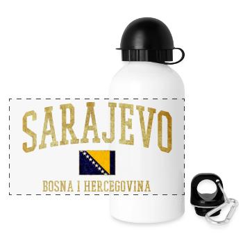 Lettrage doré de Sarajevo avec drapeau bosnien - Gourde panoramique avec couvercle 500 ml - blanc - Devant