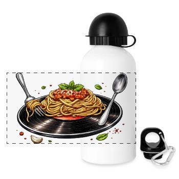 Spaghettis sur disque vinyle - Gourde panoramique avec couvercle 500 ml - blanc - Devant