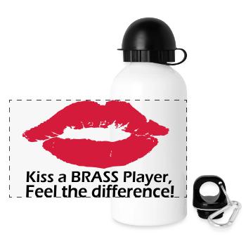 Kiss a brass player - Panoramic Thermal Bottle with Lid 500 ml - white - Front