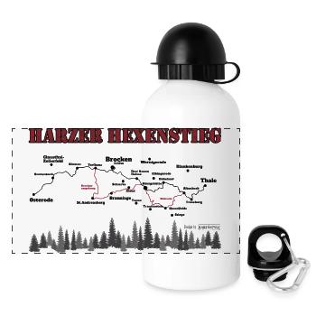 Harzer Hexenstieg - Panorama Trinkflasche mit Deckel 500 ml - Weiß - Vorne