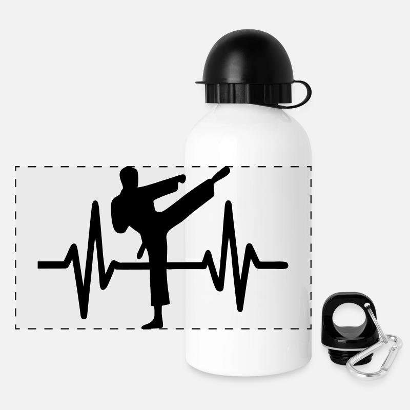 Karate Herzschlag - Panorama Trinkflasche mit Deckel 500 ml - Weiß