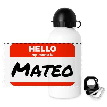 Hello My Name Is Mateo Etikett Namensschild - Panorama Trinkflasche mit Deckel 500 ml - Weiß - Vorne