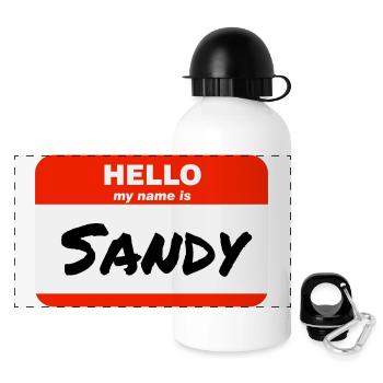 Bonjour, je m’appelle Sandy, étiquette Étiquette Étiquette - Gourde panoramique avec couvercle 500 ml - blanc - Devant