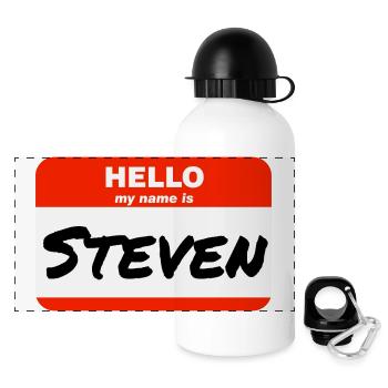 Hello My Name Is Steven Etikett Namensschild - Panorama Trinkflasche mit Deckel 500 ml - Weiß - Vorne