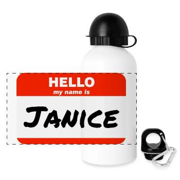 Bonjour, je m’appelle Janice Étiquette Étiquette Étiquette - Gourde panoramique avec couvercle 500 ml - blanc - Devant