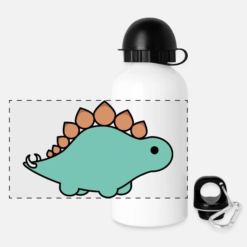 Turquoise Stegosaurus Cartoon - Panoramic Thermal Bottle with Lid 500 ml - white