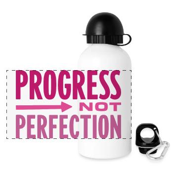 Progress Not Perfection Fortschritt zählt - Panorama Trinkflasche mit Deckel 500 ml - Weiß - Vorne