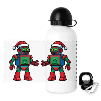 Santa Roboter  - Panorama Trinkflasche mit Deckel 500 ml - Weiß - Vorne