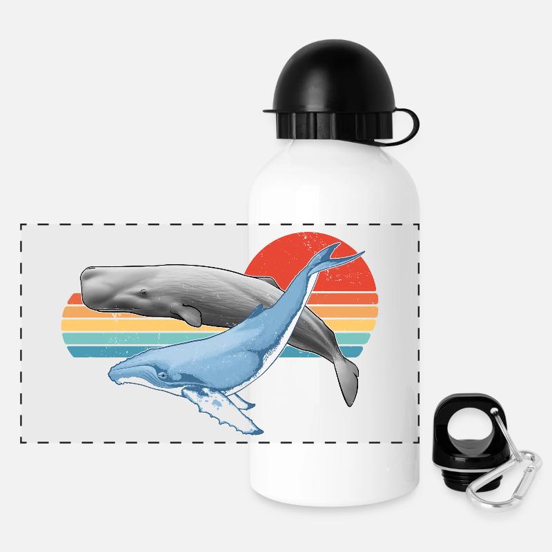 Sperm whale and humpback whale - Panoramic Thermal Bottle with Lid 500 ml - white