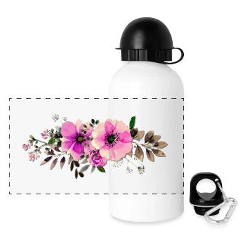 Watercolor Pink Roses Line - Panoramic Thermal Bottle with Lid 500 ml - white - Front