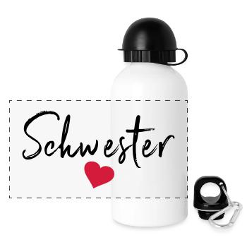 Beste Schwester Herz Schwestern Schwesterherz sis - Panorama Trinkflasche mit Deckel 500 ml - Weiß - Vorne