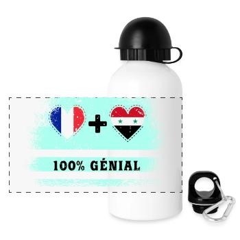 Drapeau France et Syrie 100% génial - Gourde panoramique avec couvercle 500 ml - blanc - Devant