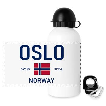 Oslo - Norvège - Coordonnées - Drapeau - Gourde panoramique avec couvercle 500 ml - blanc - Devant
