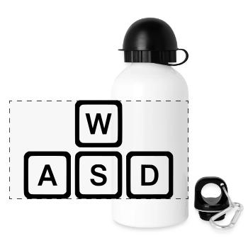 WASD Tasten PC Gaming Nerd Vektor - Panorama Trinkflasche mit Deckel 500 ml - Weiß - Vorne