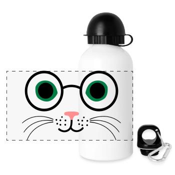 chat lunettes - Gourde panoramique avec couvercle 500 ml - blanc - Devant