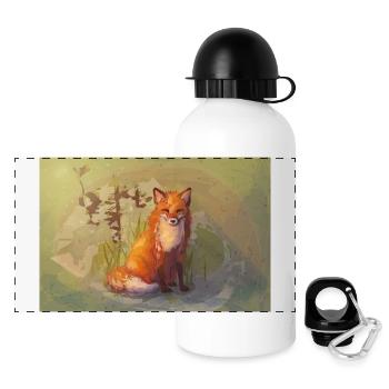 Herbst Fuchs Poster - Panorama Trinkflasche mit Deckel 500 ml - Weiß - Vorne