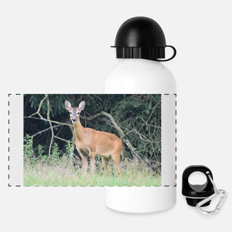Reh Wald - Panorama Trinkflasche mit Deckel 500 ml - Weiß