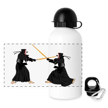 Two kendoka in a Kendo fight - Panoramic Thermal Bottle with Lid 500 ml - white - Front