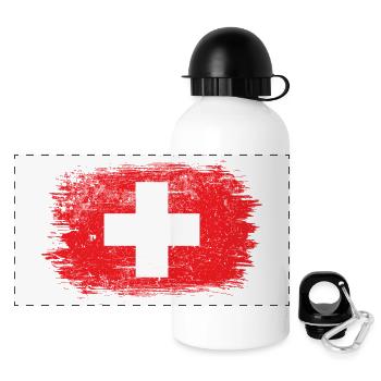 Red Brush Swiss Cross Design - Panoramic Thermal Bottle with Lid 500 ml - white - Front