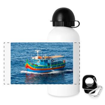 Bateau de pêche traditionnel de Malte Luzzu - Gourde panoramique avec couvercle 500 ml - blanc - Devant