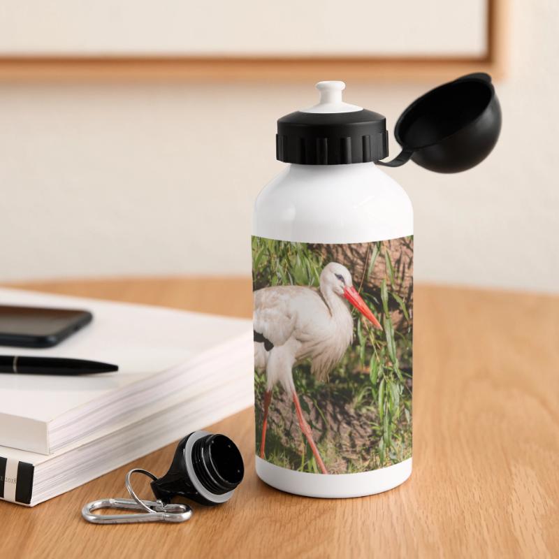 Weißstorch oder Klapperstorch Panorama Trinkflasche mit Deckel 500 ml