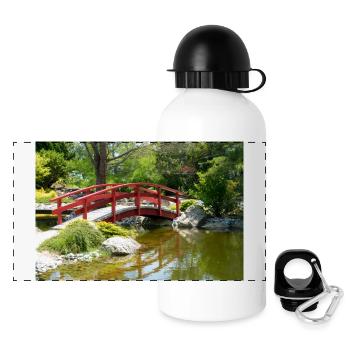 The Red Bridge in Zen Park – A Gateway to Tranquility - Panoramic Thermal Bottle with Lid 500 ml - white - Front